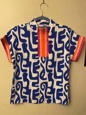 Anthropologie THML Halie Blue and White Graphic Top 🆕